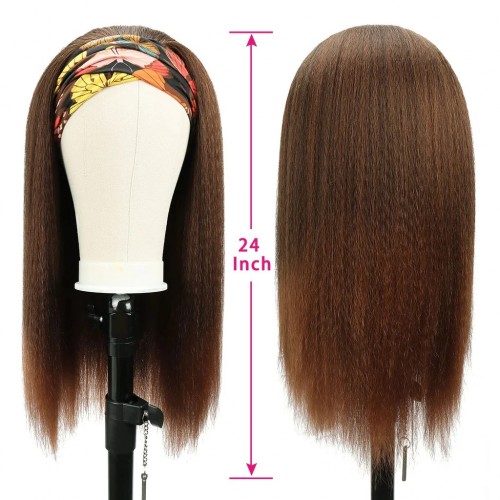 Xiaokeaihair 1B/30 Yaki Straight Headband Wig Synthetic Hair 24