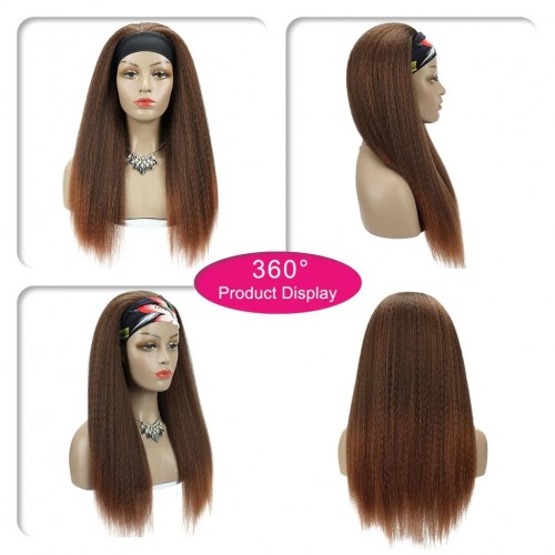 Xiaokeaihair 1B/30 Yaki Straight Headband Wig Synthetic Hair 24