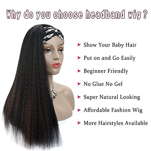 Xiaokeaihair 1B/H30 Yaki Straight Headband Wig Synthetic Hair 24 Inch