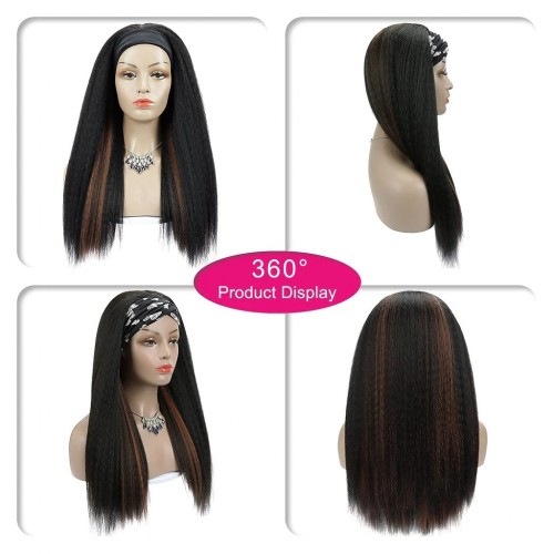 Xiaokeaihair 1B/H30 Yaki Straight Headband Wig Synthetic Hair 24 Inch