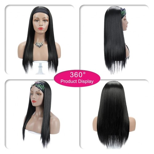 Xiaokeai (24",1B)Long Straight Headband Wig 24 inch Straight Headband Wigs for Black Women