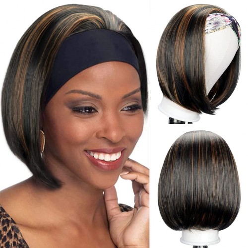Xiaokeai (10",1B/H30) Straight Headband Wig Short Bob Headband Wigs for Black Women