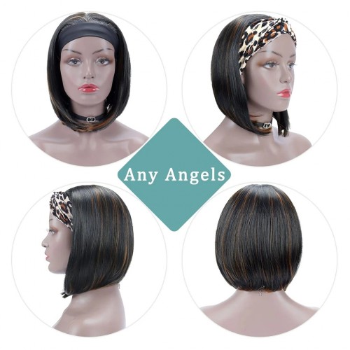 Xiaokeai (10",P2/30) Short Straight Hair Wig Highlighted Bob Glueless Wigs with Headband Attached No Lace Synthetic Head Band Wig