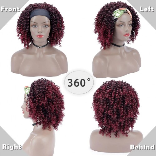 Xiaokeai (14" T1B/BUG) Curly Headband Wig Synthetic for Black Women None Lace Afro Curly Wigs with Headband