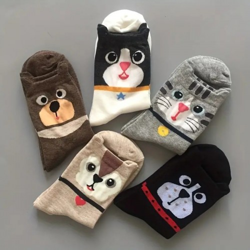 Cartoon Animal Cute Socks, Comfy Funny Mid Tube Socks, Women's Stockings & Hosiery