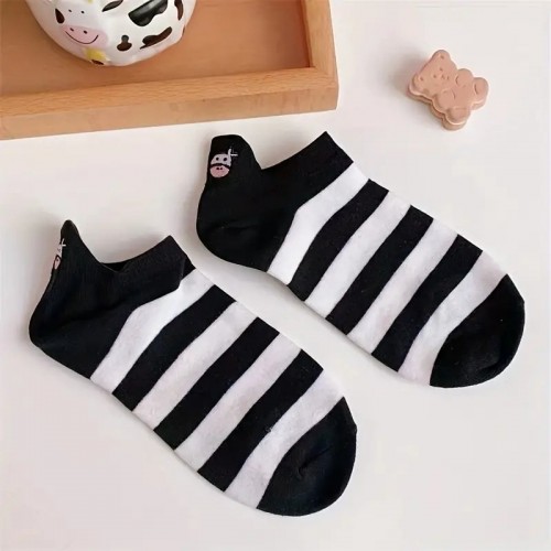 5 Pairs Womens Socks Lovely Cow Pattern Short Socks Creative Printing Socks Ankle Sock