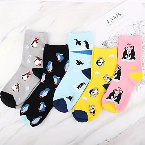 5 Pairs Avocado Print Crew Socks, Comfy & Cute Low Cut Ankle Socks, Women's Stockings & Hosiery