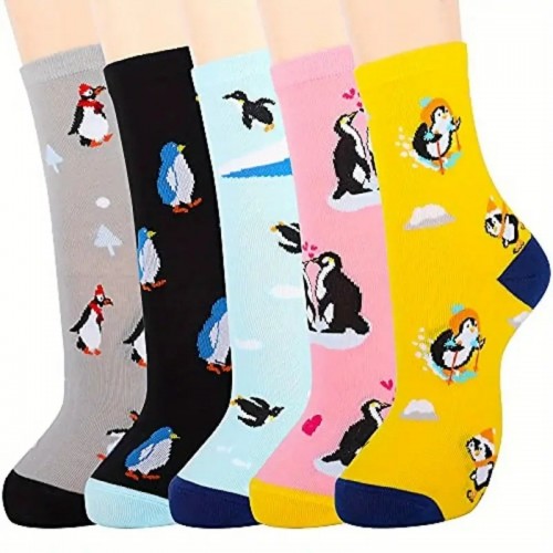 5 Pairs Avocado Print Crew Socks, Comfy & Cute Low Cut Ankle Socks, Women's Stockings & Hosiery