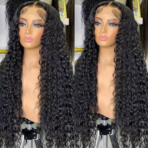 Water Wave Full Lace Wigs With 4C Kinky Edge Bleached Knots Human Hair Wig Prelucked Hairline