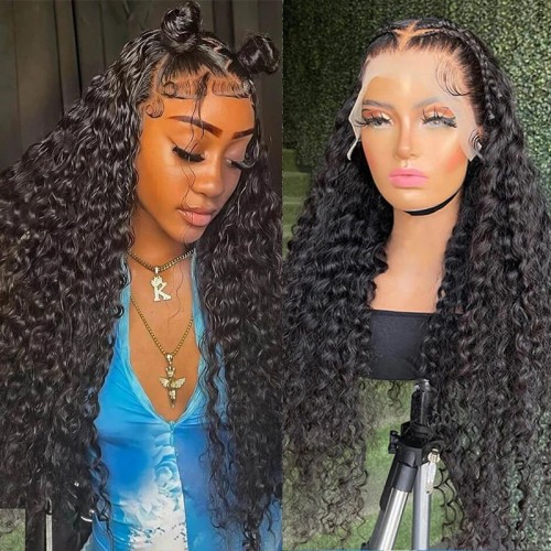 nuiee Best Wavy Water Wave Lace Front Wigs 100% Virgin Human Hair 150% Density