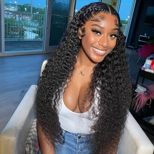 Curly Lace Front Wig Human Hair 4x4 Lace Closure Wigs Virgin Hair Brazilian Kinky Curly Lace Front Wigs For Women Pre Plucked With Baby Hair 150% Density