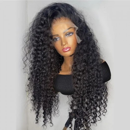 150% Human Hair Wig Cover Deep Curly Brazilian Transparent Lace Front Wigs Wet Wavy Human Hair 13x4 Ear To Ear Lace Frontal Wigs Deep Curly Wave Wig For Women With Baby Hair Natural Black