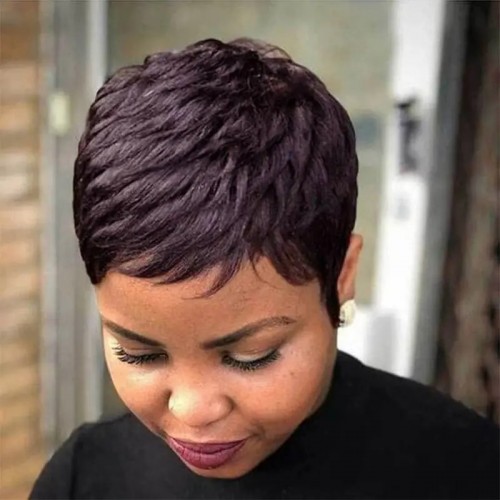 Short Pixie Cut Human Hair Wig for Women - Heat Resistant Black Hair Wig for a Stylish Look