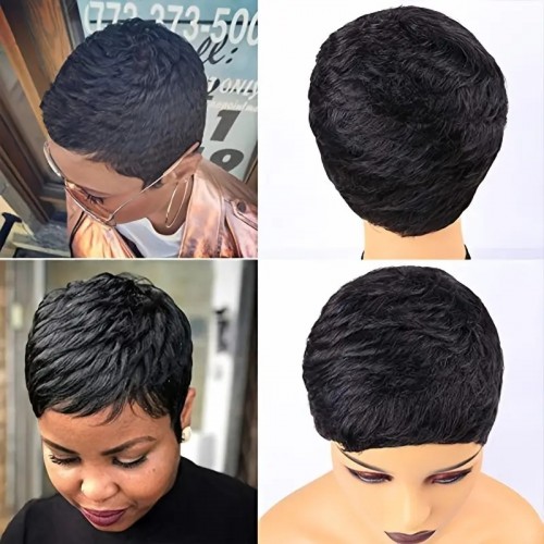 Short Pixie Cut Human Hair Wig for Women - Heat Resistant Black Hair Wig for a Stylish Look