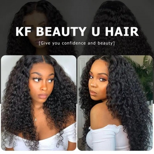 180% Kinky Curly T Part Lace Front Human Hair Wigs Pre Plucked Brazilian Human Hair Middle Part Curly Wig For Women