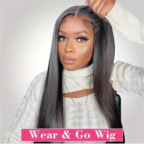 Straight Wear And Go Wigs Glueless 4x4 HD Closure Wigs Human Hair Preplucked For Women Girls No Glue Wear And Go Pre Cut Glueless Human Hair Wigs For Beginners Pre Cut Lace Front Wig