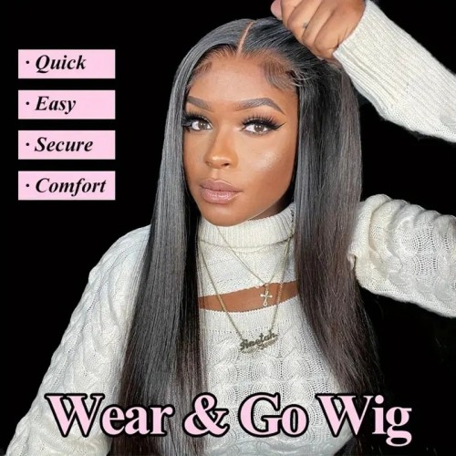 Straight Wear And Go Wigs Glueless 4x4 HD Closure Wigs Human Hair Preplucked For Women Girls No Glue Wear And Go Pre Cut Glueless Human Hair Wigs For Beginners Pre Cut Lace Front Wig