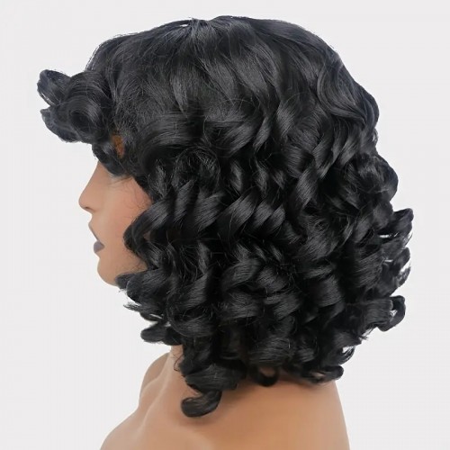 Hair Short Curly Wigs With Bangs Afro Kinky Curly Wig Bouncy Fluffy Synthetic Hair Heat Resistant Wigs Cosplay Party For Women