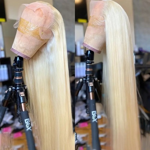 Blonde Straight Human Hair Wigs 13x4 HD Transparent Lace Front Wig Brazilian Remy Human Hair Wigs