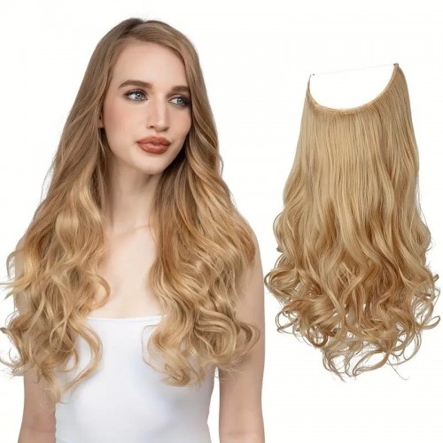 Halo Hair Extensions Invisible Wire Wavy Curly Long Synthetic Hairpieces For Women Adjustable Headband Heat Friendly Fiber No Clip