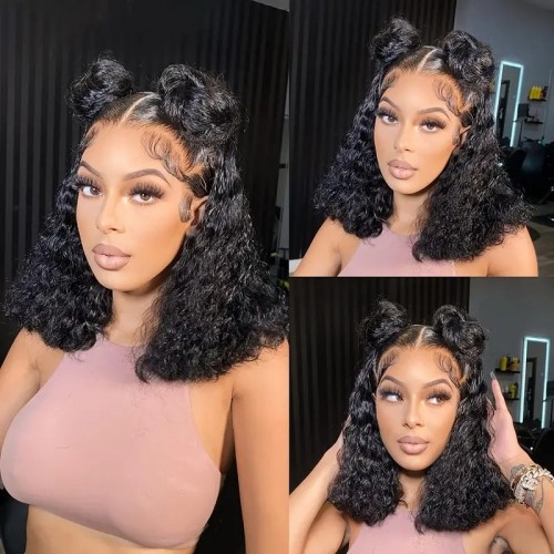 13x4 Lace Front Wigs Human Hair For Women Bob Deep Curly Wave Frontal Wigs Pre Plucked With Baby Hair