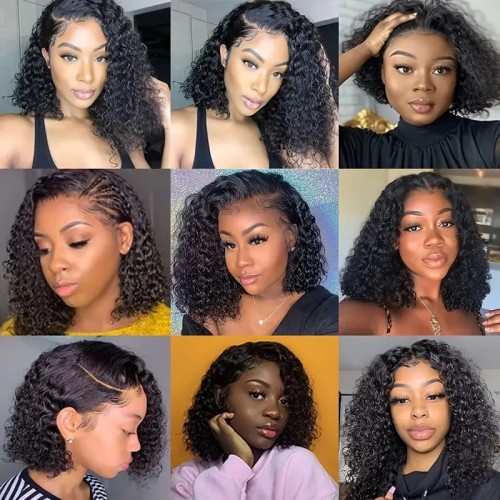 13x4 Lace Front Wigs Human Hair For Women Bob Deep Curly Wave Frontal Wigs Pre Plucked With Baby Hair