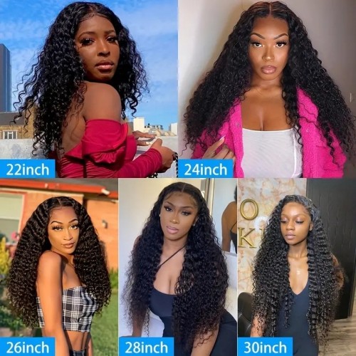 180% Density Deep Curly Lace Front Wigs Wet Wavy Human Hair 13x4 Lace Frontal Wigs Deep Curly Wavy Wig For Women With Baby Hair Pre Plucked 100% Unprocessed Brazilian Virgin Hair Natural Black