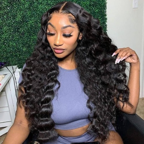 CurlyMe Loose Wave Hair 180% Density Human Hair U Part Wig Affordable Glueless No Lace Wig