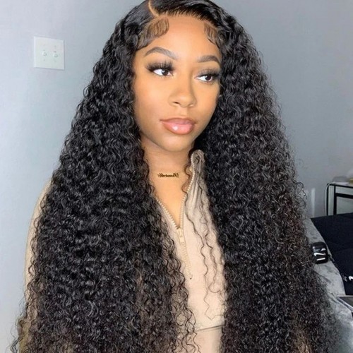 CurlyMe Kinky Curly V Part Wig Human Hair Glueless No Lace Wig Same As Thin Part
