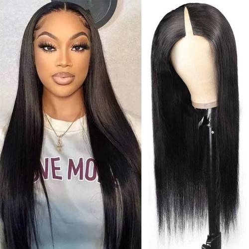 CurlyMe Straight Human Hair V Part Wig Glueless No Lace Same As Thin Part Wig