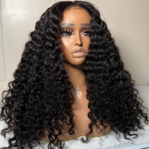 CurlyMe Deep Wave V Part Wig Human Hair Glueless No Lace Wig