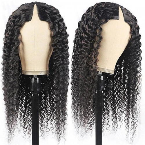 CurlyMe Deep Wave V Part Wig Human Hair Glueless No Lace Wig