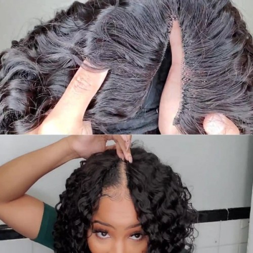 V Part/Thin Part Water Wave Wig Unprocessed Human Hair Glueless Wigs For Beginner