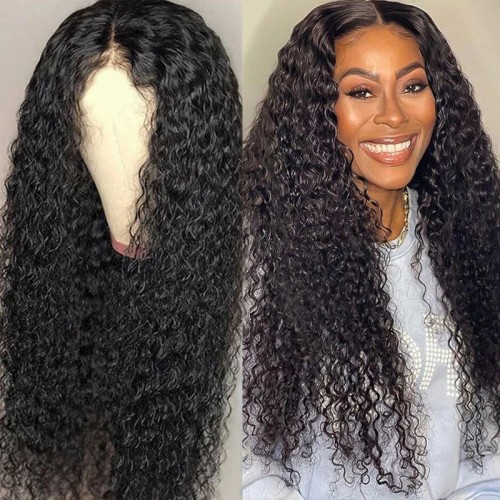 Protective V Part Glueless Long Wig 100% Human Hair (Kinky Straight / Body Wave / Jerry Curly)_V Part Wigs