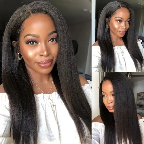 Protective V Part Glueless Long Wig 100% Human Hair (Kinky Straight / Body Wave / Jerry Curly)_V Part Wigs