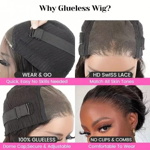 Wear&Go Glueless Pre Cut Crystal Lace Kinky Straight 5x6 Lace Human Hair Wig Preplucked