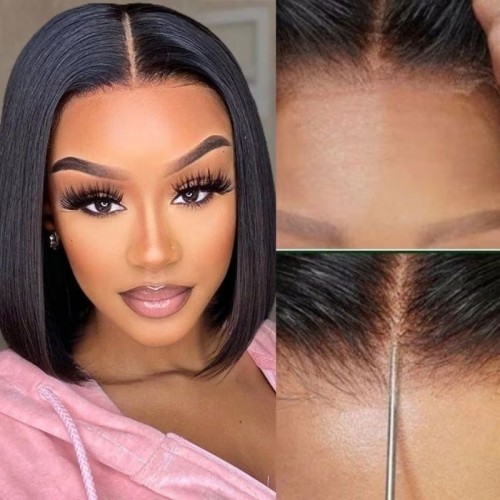 New in Sale 6x4.75 Pre-Cut Lace Closure Wear Go Staright Bob Wigs with Breathable Cap Beginner Wig