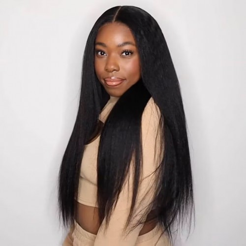Jailyn Marie Flash Sale T part and Pre-Cut Lace Closure Wigs Natural Black Kinky Straight with Breathable Cap