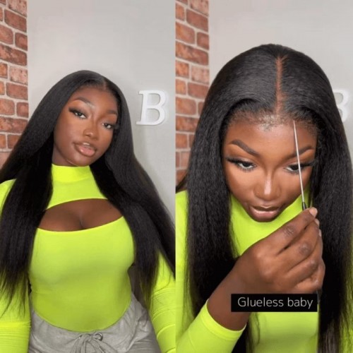 Jailyn Marie Flash Sale T part and Pre-Cut Lace Closure Wigs Natural Black Kinky Straight with Breathable Cap