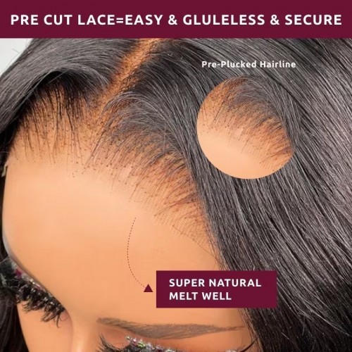 Jailyn Marie Wear Go Pre-Cut Lace Closure Natural Black Kinky Straight Glueless Wigs with Breathable Cap Beginner Friendly