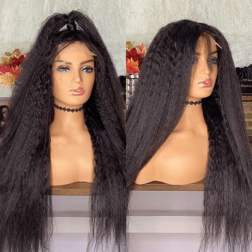 Jailyn Marie Wear Go Pre-Cut Lace Closure Natural Black Kinky Straight Glueless Wigs with Breathable Cap Beginner Friendly