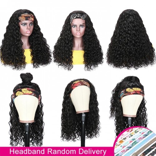 CLEOPATRAA Glueless Headband Wigs Human Hair Water Wave Wigs 100% Unprocessed Brazilian Remy Hair