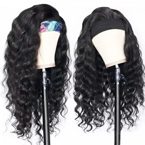 Loose Deep Wave Headband Human Hair Wig |Headband Wigs