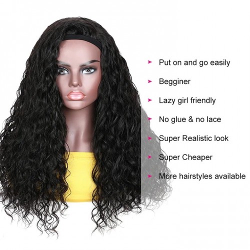 CLEOPATRAA Glueless Headband Wigs Human Hair Water Wave Wigs 100% Unprocessed Brazilian Remy Hair _Headband Wigs