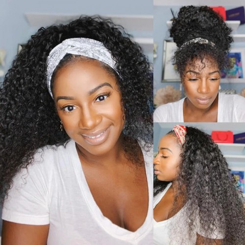 Curly Headband Wigs Human Hair Brazilian Virgin Hair Half Wigs For Black Women _Headband Wigs