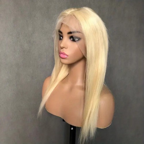 613 Blonde Straight Lace Front Human Hair Wigs 180% Density Straight 13x4 HD Lace Front Wigs Human Hair Pre Plucked Bleached Knots Human Hair Wigs With Baby Hair (14.16.18.20 Inch)