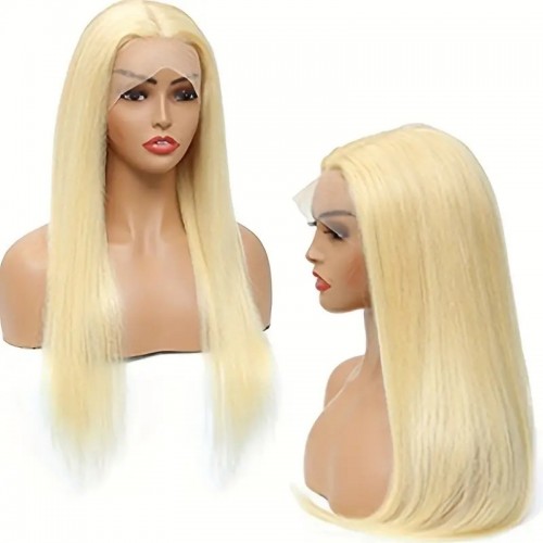 613 Blonde Straight Lace Front Human Hair Wigs 180% Density Straight 13x4 HD Lace Front Wigs Human Hair Pre Plucked Bleached Knots Human Hair Wigs With Baby Hair (14.16.18.20 Inch)