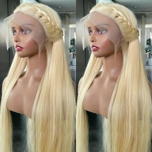180% Density Straight 613 Blonde 13x6 Lace Front Hair Wigs HD Transparent Human Hair Wigs For Women Girls 16-32 Inch