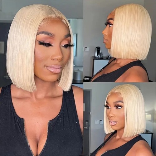 613 Blonde Short Bob Wig Straight Transparent 13×4 Lace Front Human Hair Wigs 150 Density For Women Hair Wigs