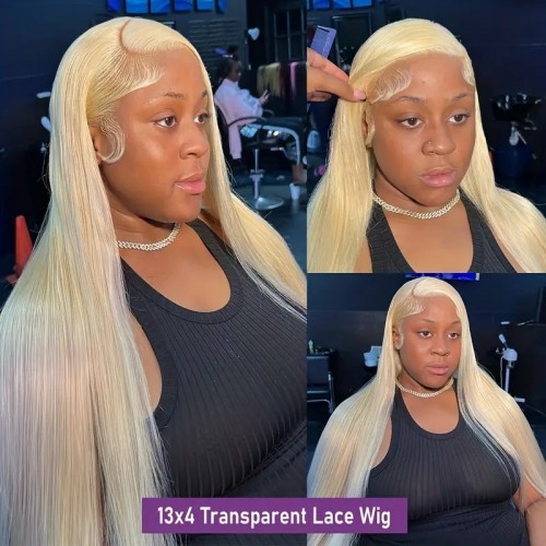 613 Blonde Straight Transparent 13x4 Lace Frontal Human Hair Wigs For Women 180% Density Bone Straight 13x4 Lace Front Wigs Pre Plucked Brazilian Human Hair Wigs 18-30 Inch